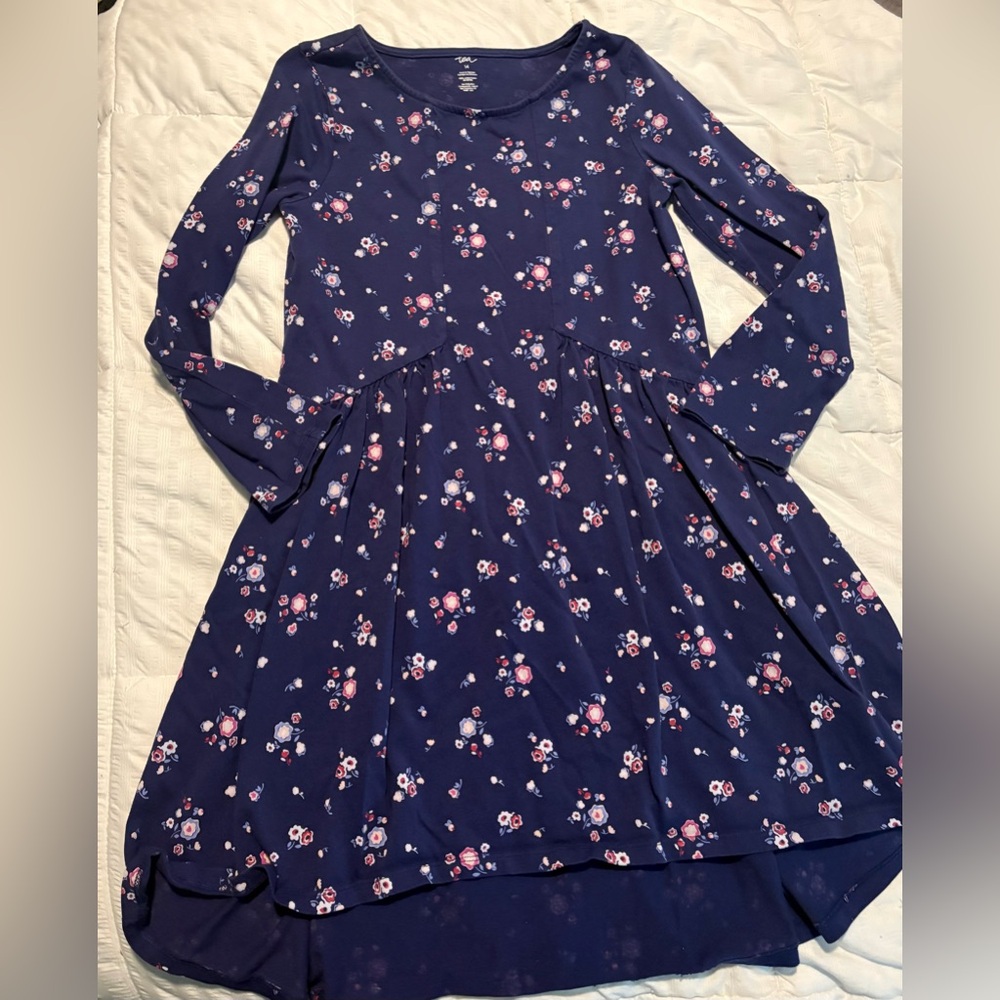 Tea Collection Girls Navy Floral Long Sleeve Dress 14